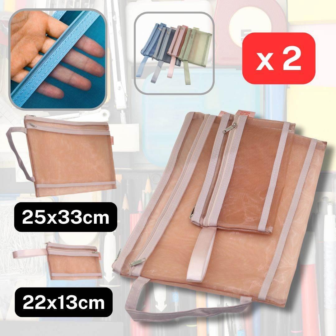 Set of 2 Double Layer Plastic Mesh Storage Bag with Zippers A4 + A6 - ACCESSOIRES LEDUC BV