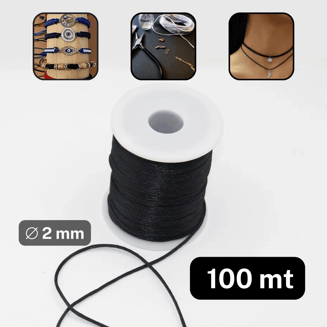 100mt Rat Tail Cord, Colour Black, 2mm - ACCESSOIRES LEDUC BV