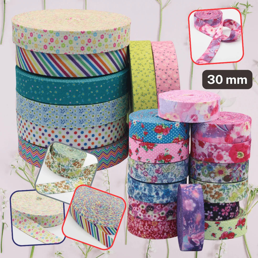 30mm Fancy Printed Cotton Webbing 5mt/10mt #RUB3520 - ACCESSOIRES LEDUC BV