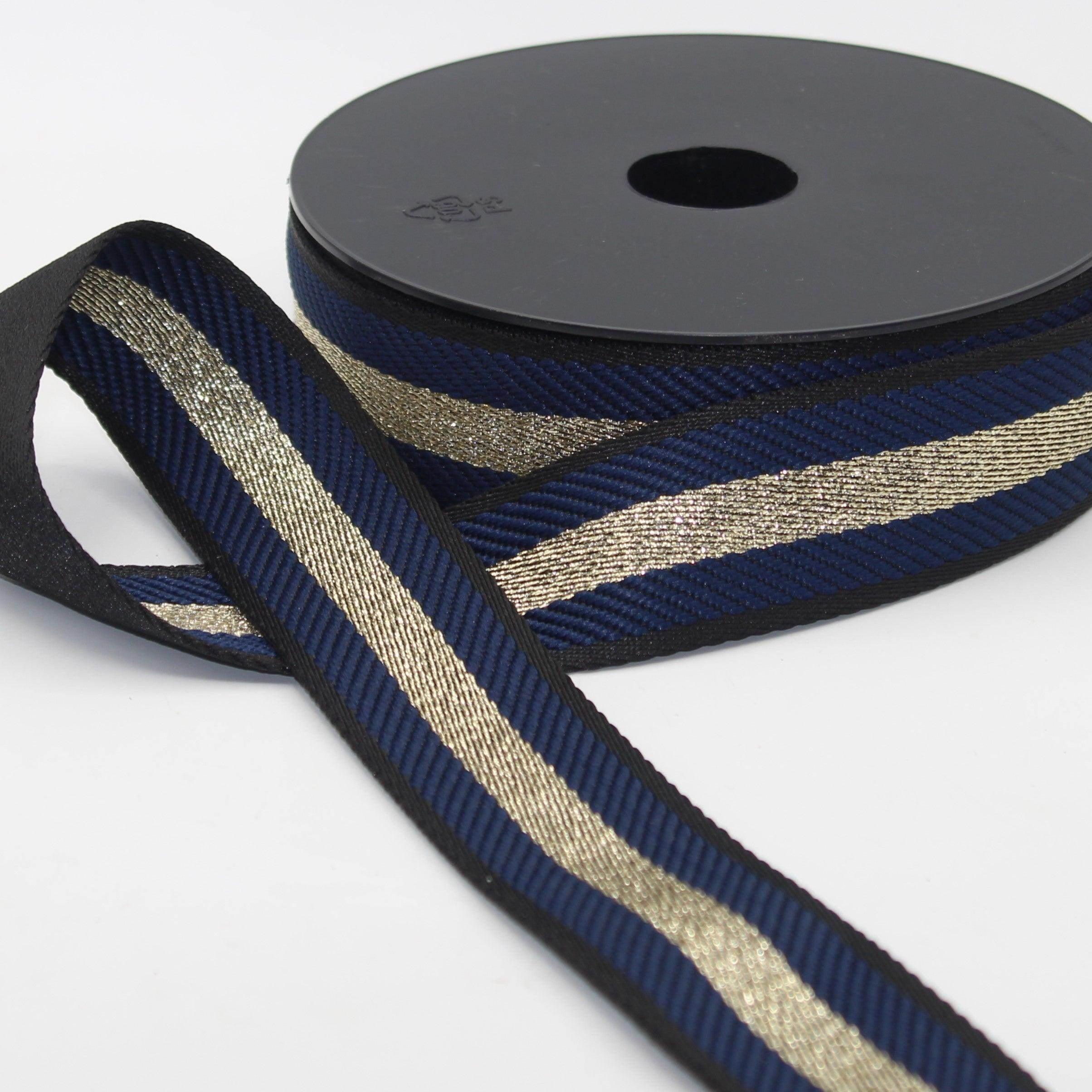 10 meters Herringbone Webbing With Large Light Gold Stripe size 40mm #RUB3556 - ACCESSOIRES LEDUC BV