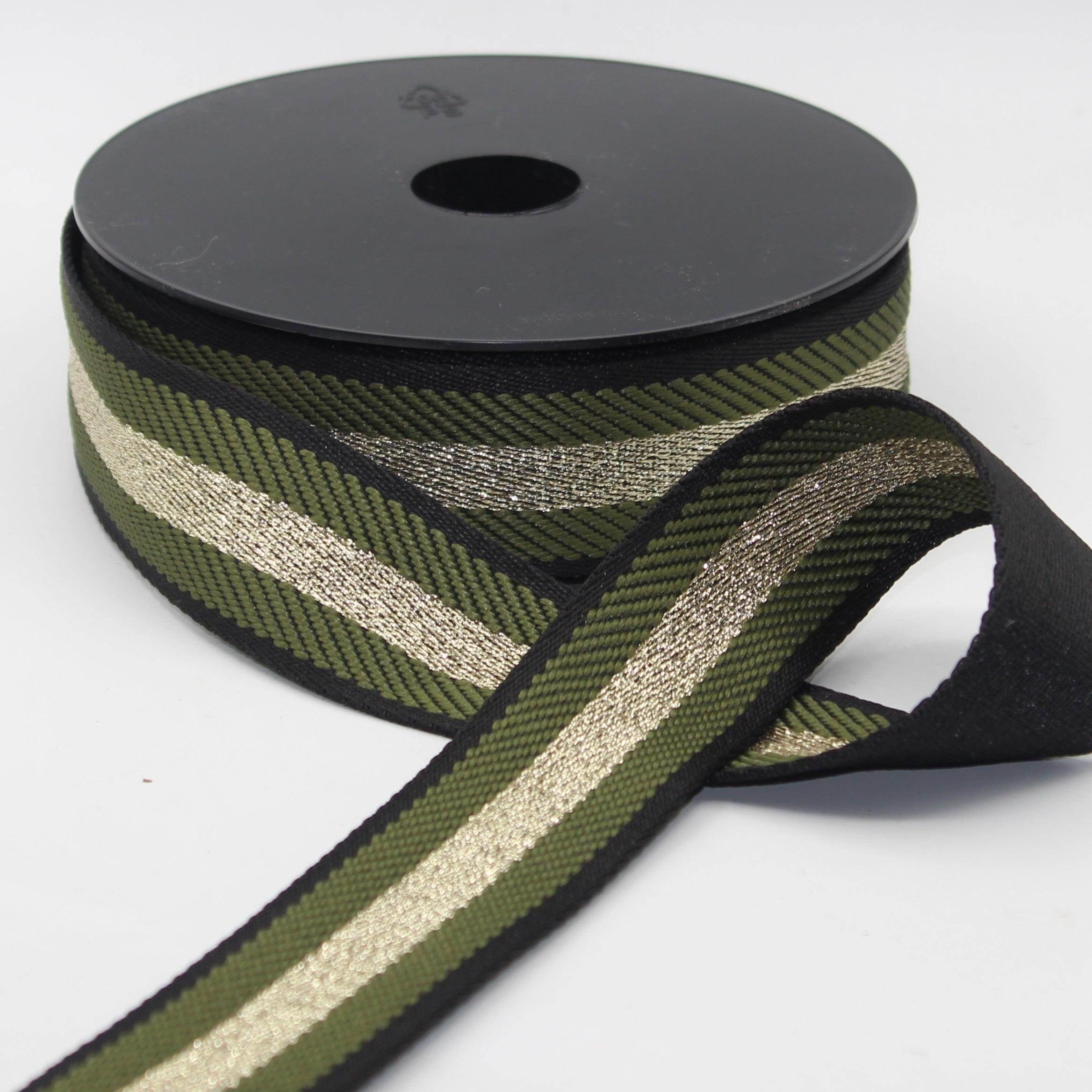 10 meters Herringbone Webbing With Large Light Gold Stripe size 40mm #RUB3556 - ACCESSOIRES LEDUC BV