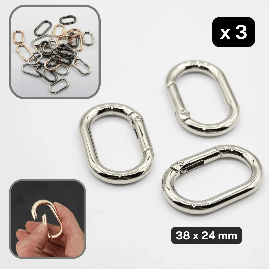 Set of 3 Clipsable Oval Buckles size 25, 32 or 38mm available in Lightgold, Silver or Gunmetal colours #BMEx020 - ACCESSOIRES LEDUC BV