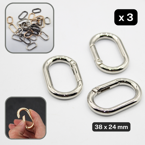 Set of 3 Clipsable Oval Buckles size 25, 32 or 38mm available in Lightgold, Silver or Gunmetal colours #BMEx020