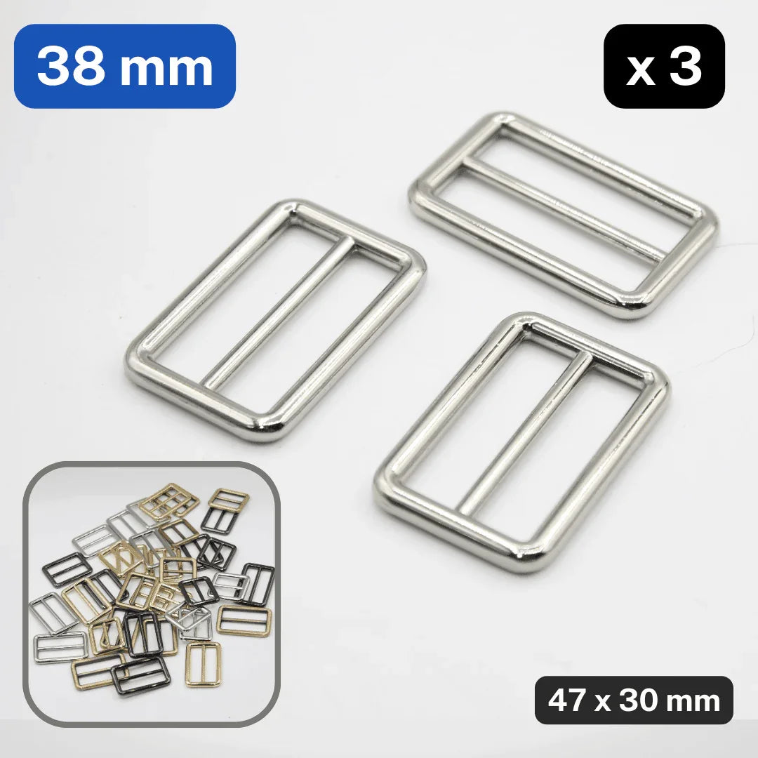 3 Slide Metallic Buckles 25 / 32 / 38mm in Old Brass / Silver / Gold / Gunmetal #BMEx010 - ACCESSOIRES LEDUC BV