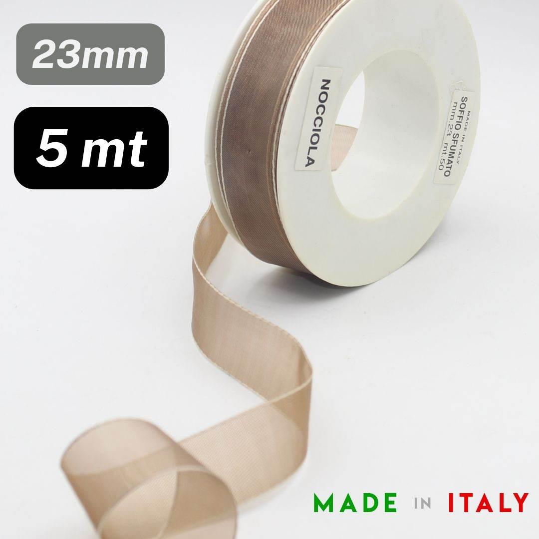5 meters 23mm Organza Ribbon, Made in Italy, Light Brown with Beige Edges - ACCESSOIRES LEDUC BV