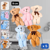 Set of 5 Teddy Bears 9cm - mixed colours - ACCESSOIRES LEDUC BV