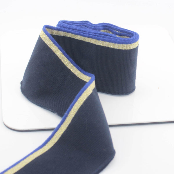 TIS2029 6cmx110cm Ribbing Navy + Gold & Blue Stripes - ACCESSOIRES LEDUC BV
