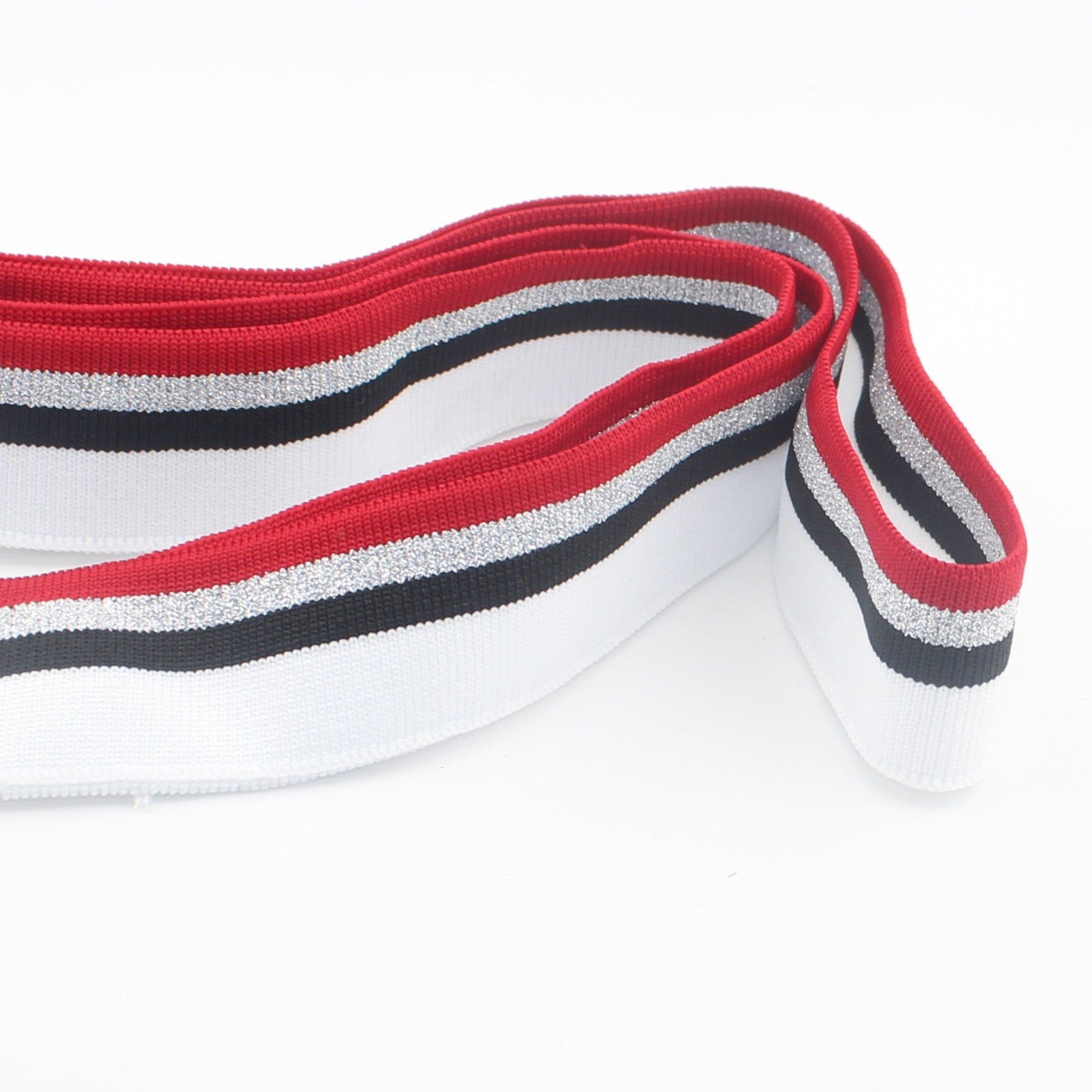 TIS2081 3.5cmx125cm Ribbing Black + White + Black Silver and Red Stripes