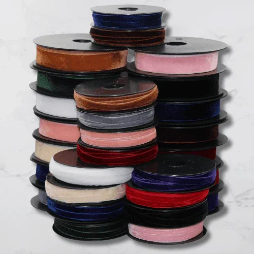 10 Meters Velvet Ribbon, size 10 or 25mm, 100% Polyester, High Quality #VEL1510 - ACCESSOIRES LEDUC BV