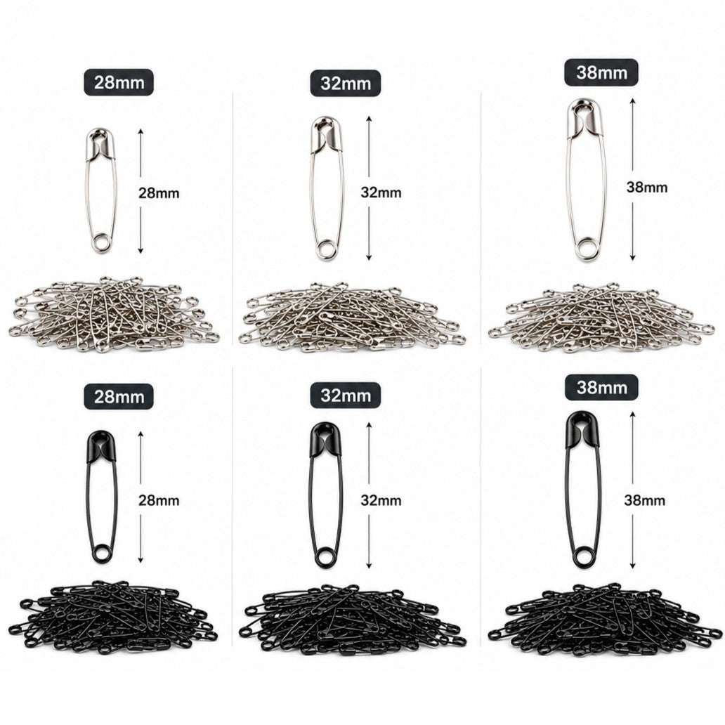 1000 Safety Pins 28–38 mm Black or Silver