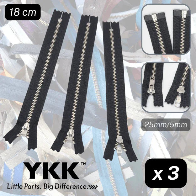 Set of 3 Black YKK Zippers - Different Styles / Sizes available - ACCESSOIRES LEDUC BV