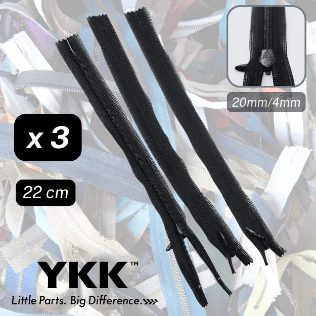Set of 3 Black YKK Zippers - Different Styles / Sizes available - ACCESSOIRES LEDUC BV
