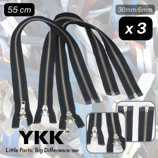 Set of 3 Black YKK Zippers - Different Styles / Sizes available - ACCESSOIRES LEDUC BV