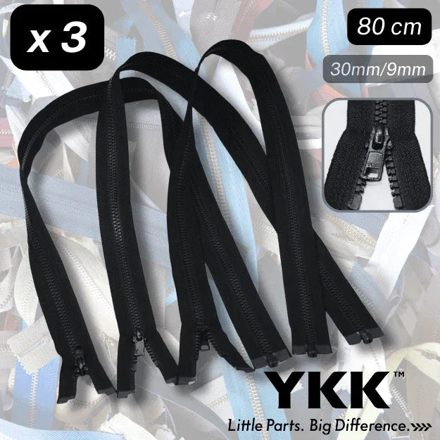 Set of 3 Black YKK Zippers - Different Styles / Sizes available - ACCESSOIRES LEDUC BV