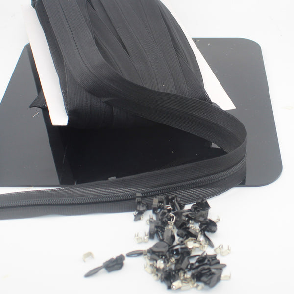 10 METER roll Invisible Zipper + 20 sliders + 20 stoppers - White Black Offwhite or Navy