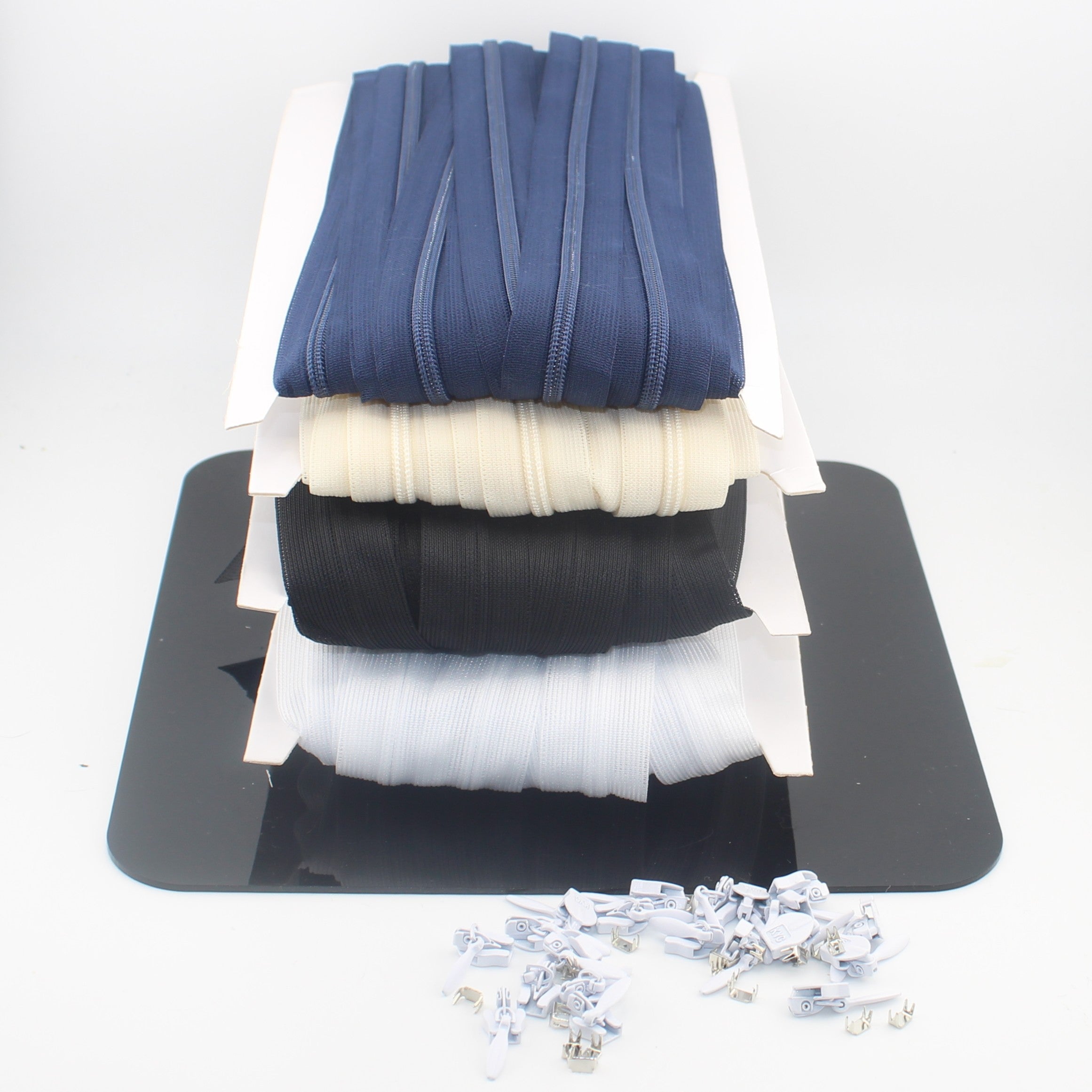 10 METER roll Invisible Zipper + 20 sliders + 20 stoppers - White Black Offwhite or Navy