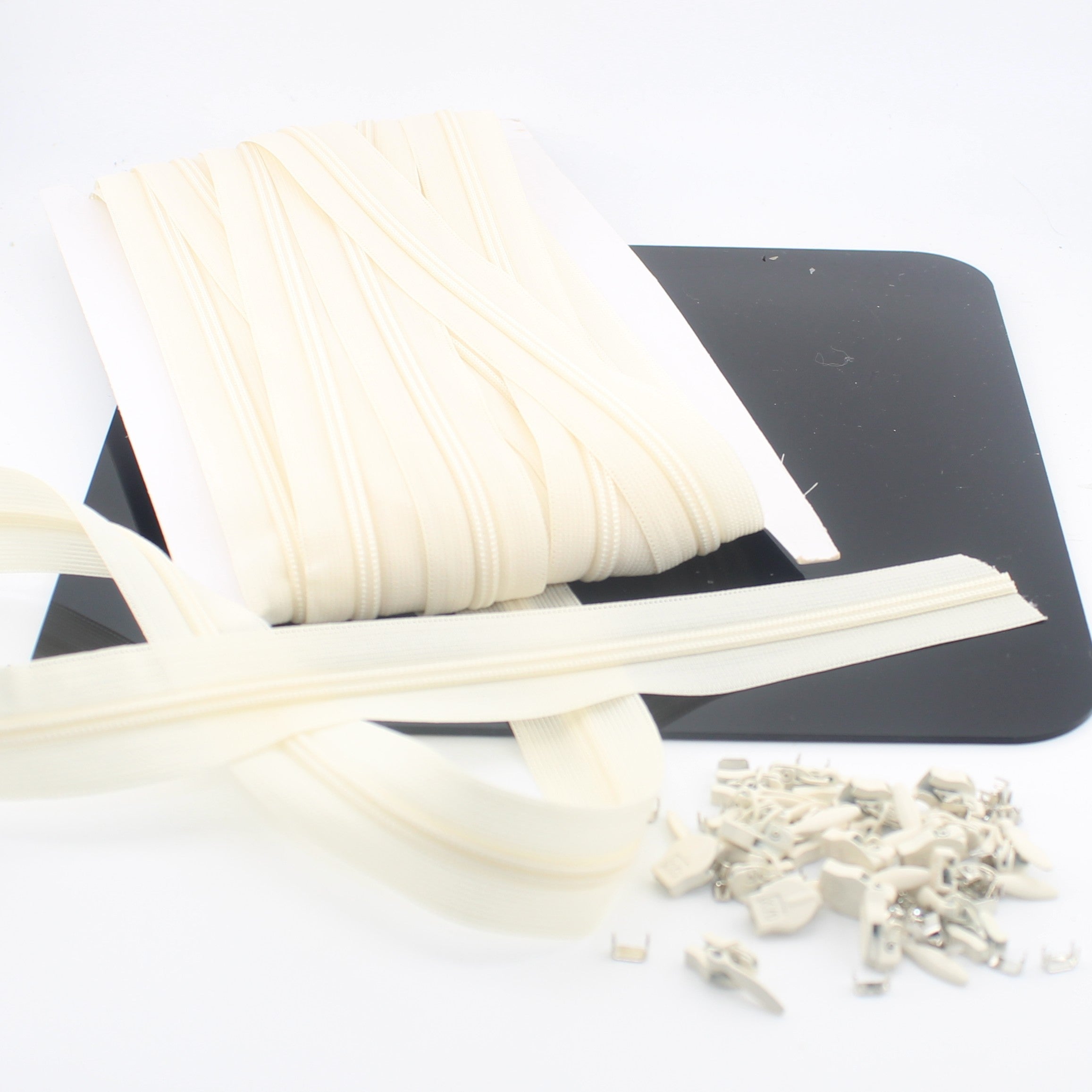 10 METER roll Invisible Zipper + 20 sliders + 20 stoppers - White Black Offwhite or Navy