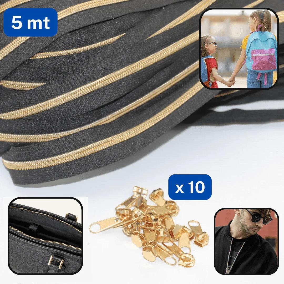 5 meters Metal Zipper #5 with 10 gliders (30mm / 5mm teeth) - ACCESSOIRES LEDUC BV