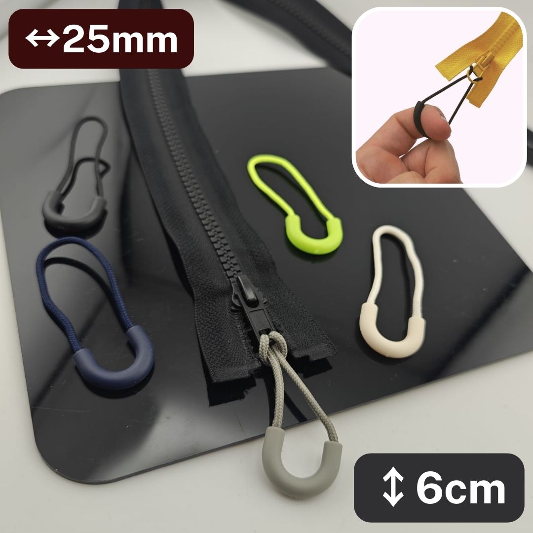 Round Loop Zip Pullers, available in different colours, 25x60mm