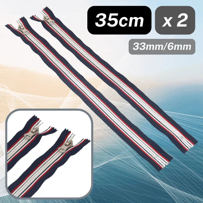 Set of 2 striped Zippers, Closed End, length 35cm, Width 33mm, Teeth 6mm - ACCESSOIRES LEDUC BV