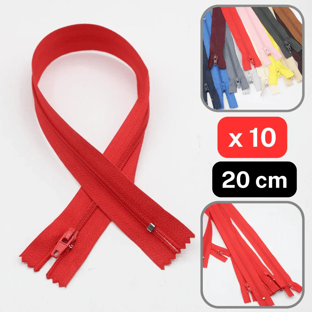 10 Coloured Nylon Zippers available in 18cm, 20cm, 35cm or 60cm #ZNP - ACCESSOIRES LEDUC BV