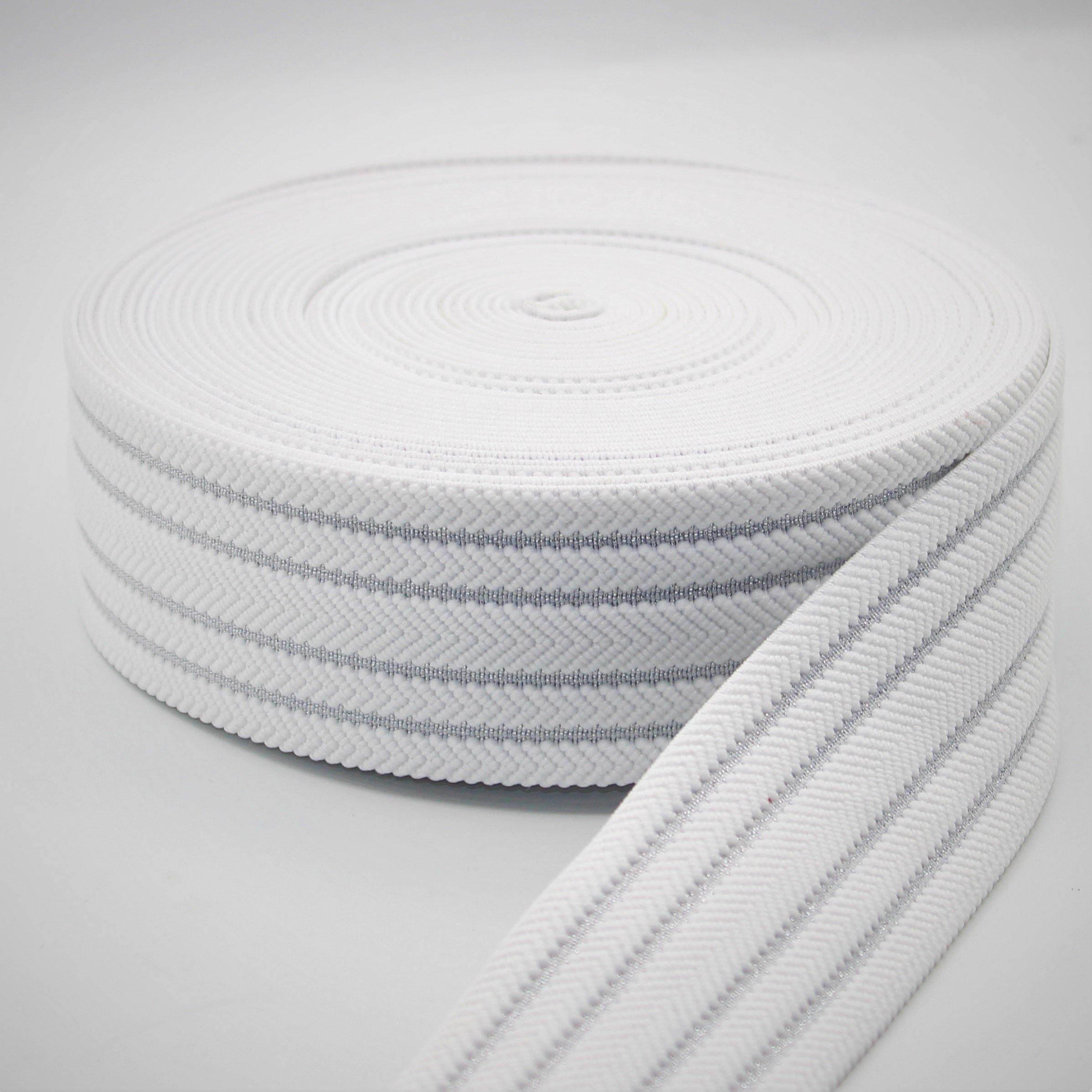 Silver Stripes Herringbone Elastic 50mm #ELA1313 - ACCESSOIRES LEDUC BV