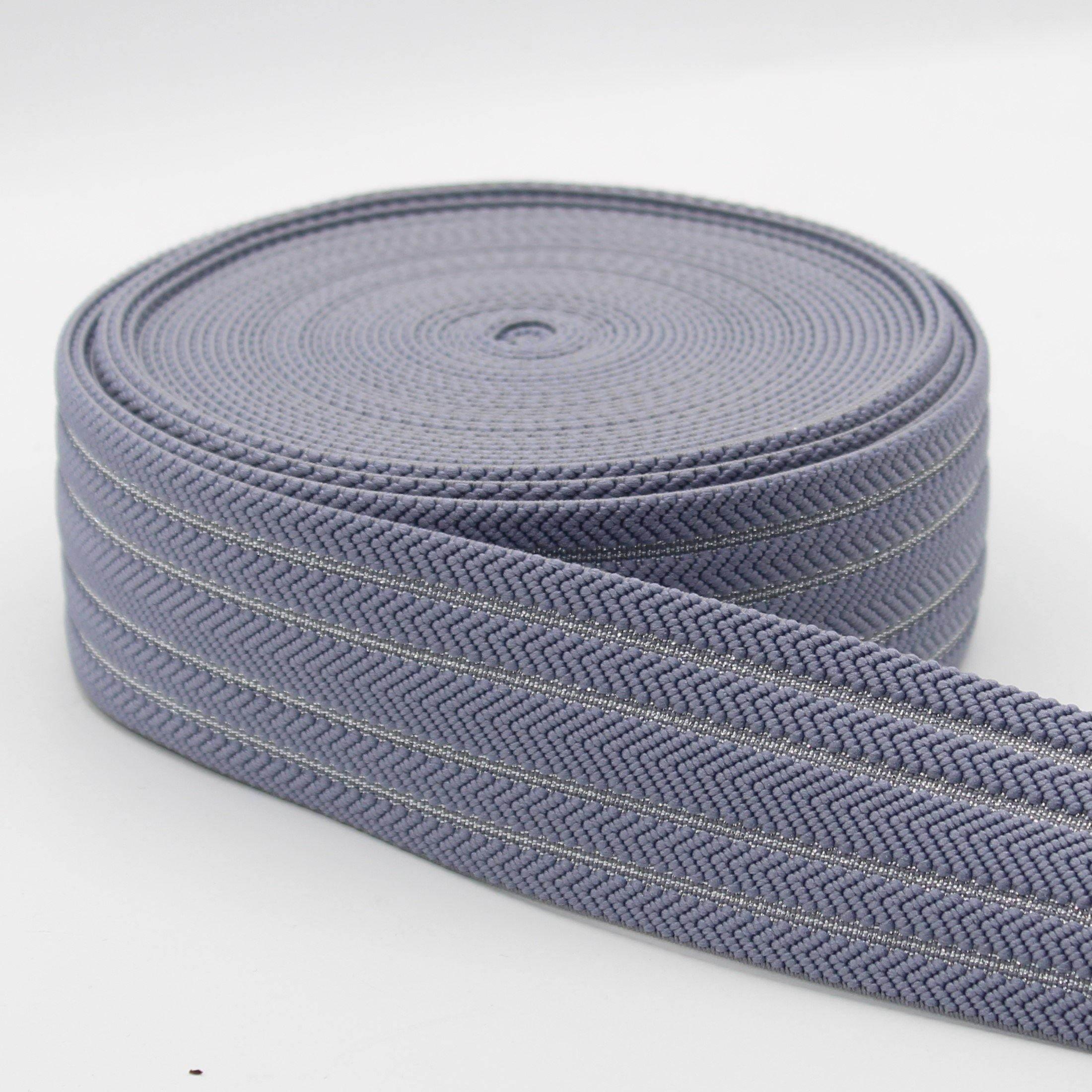 Silver Stripes Herringbone Elastic 50mm #ELA1313 - ACCESSOIRES LEDUC BV