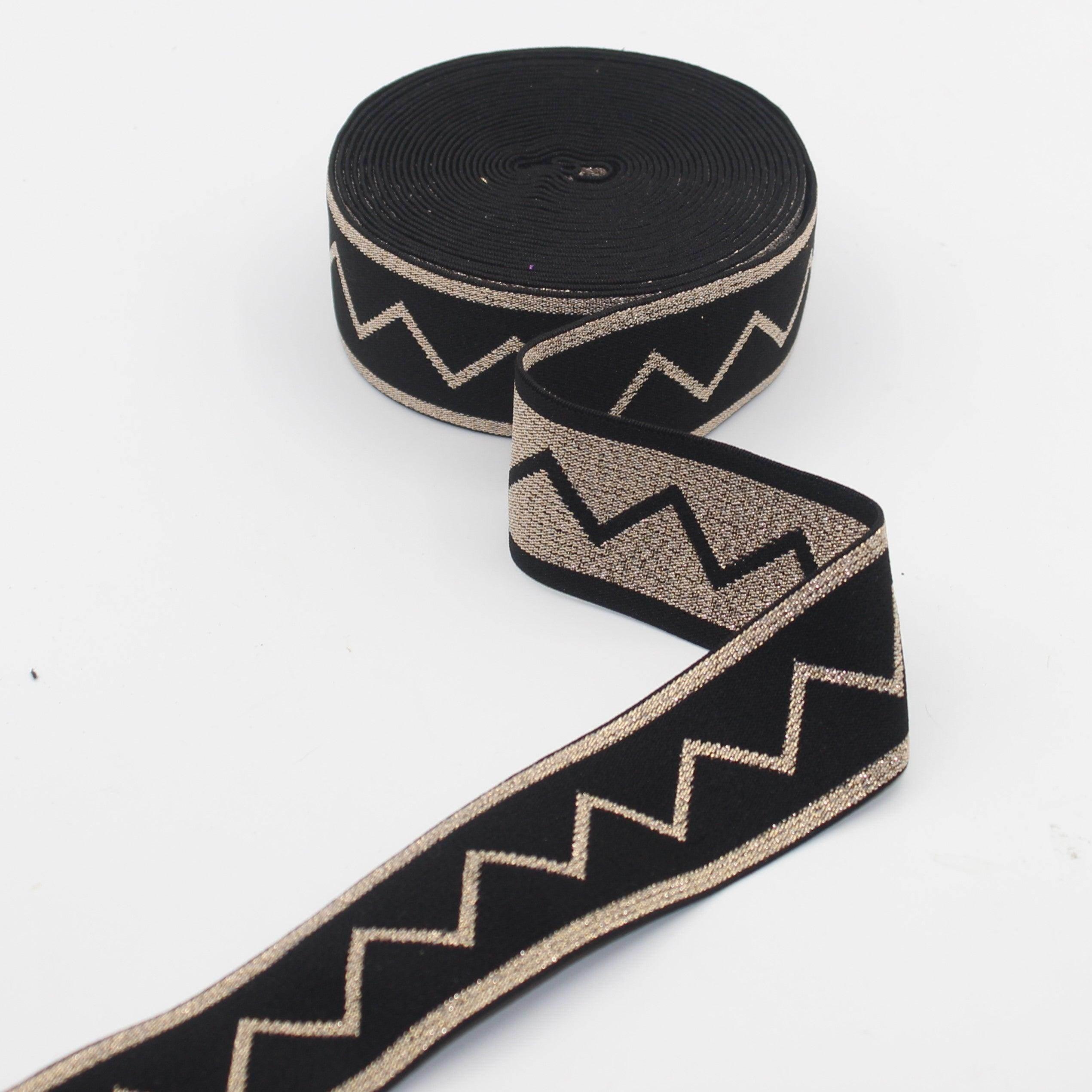 Black + Lurex Design Elastic 40mm #ELA3522 - ACCESSOIRES LEDUC BV