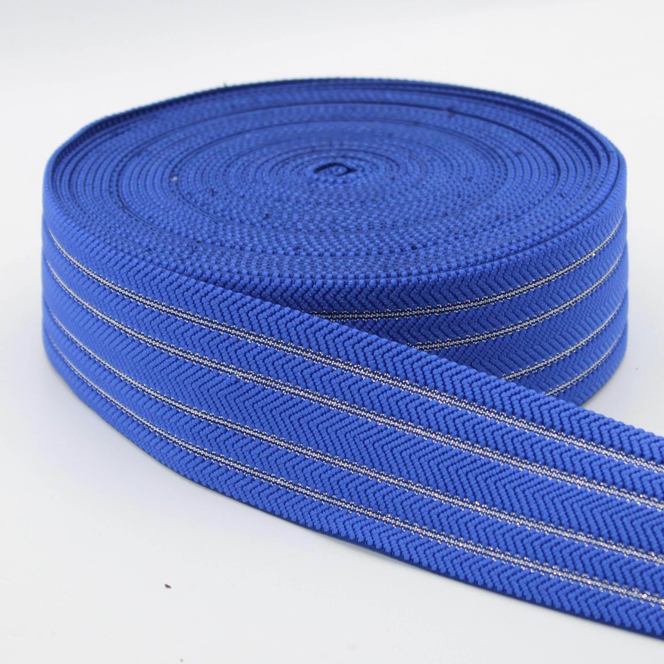 Silver Stripes Herringbone Elastic 50mm #ELA1313 - ACCESSOIRES LEDUC BV