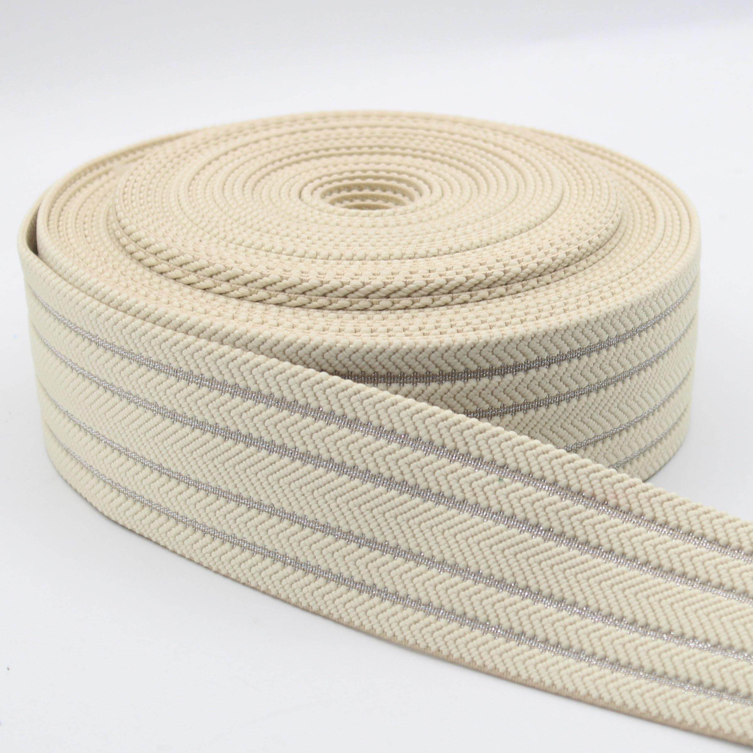 Silver Stripes Herringbone Elastic 50mm #ELA1313 - ACCESSOIRES LEDUC BV
