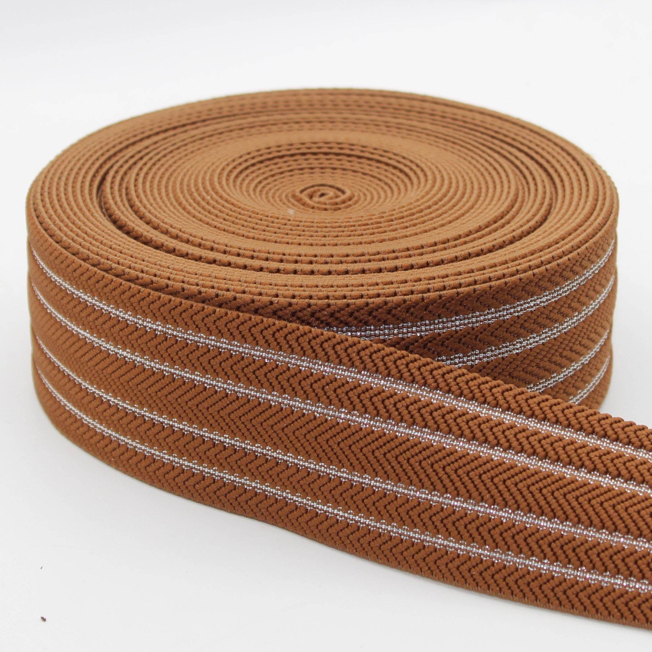 Silver Stripes Herringbone Elastic 50mm #ELA1313 - ACCESSOIRES LEDUC BV