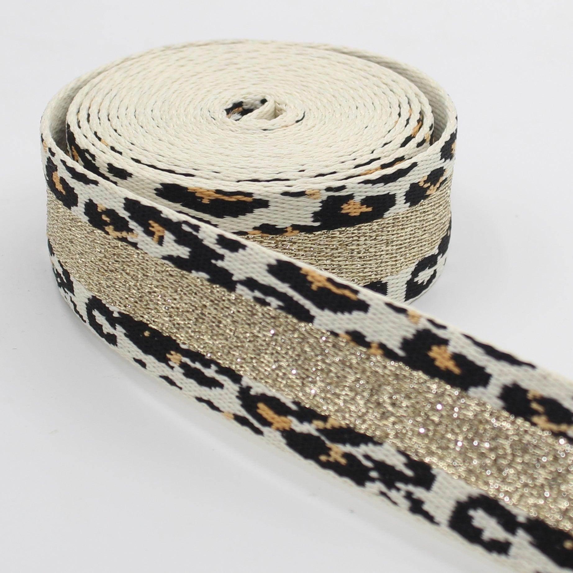 5 Meters Lurex Striped Webbing with Leopard Pattern 36mm #RUB3510 - ACCESSOIRES LEDUC BV
