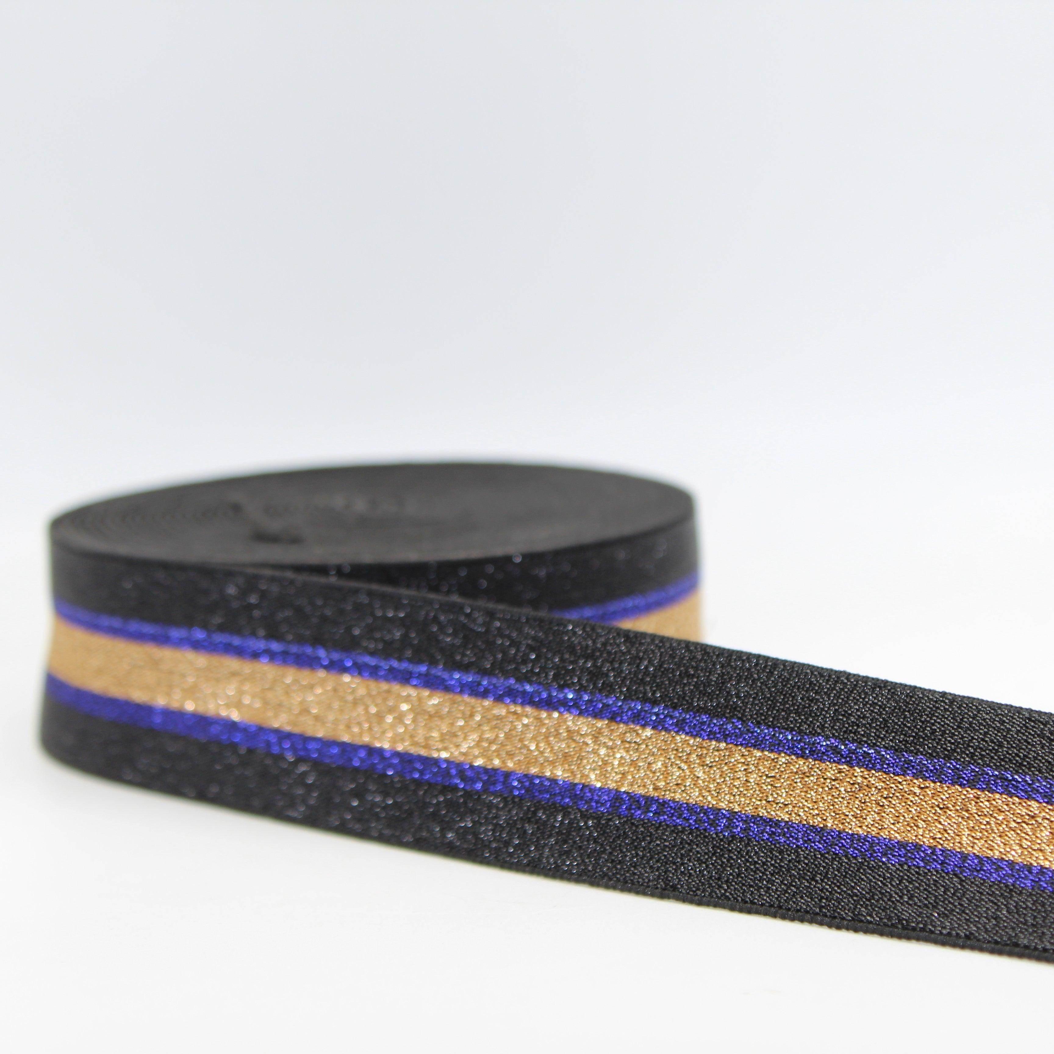 5 Meters - 40mm Multicolour Striped Lurex Elastic #ELA2067-#ELA2071 - ACCESSOIRES LEDUC BV