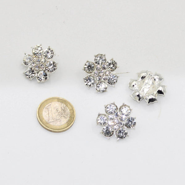 Set of 4 Cristal Brooches with Safety Pin Silver 20mm - ACCESSOIRES LEDUC BV