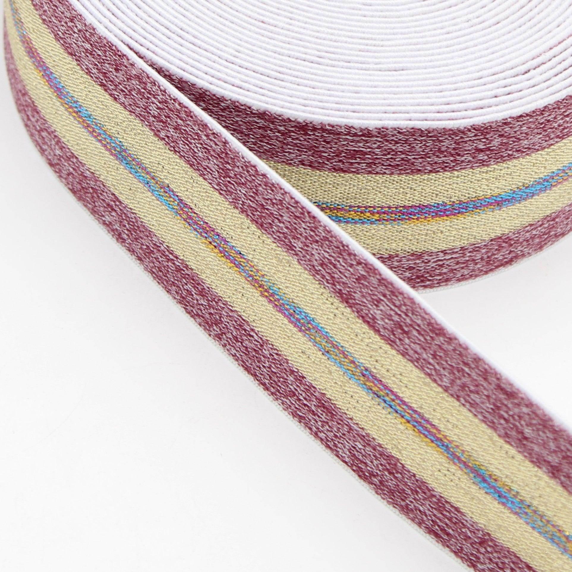 5 METERS - 40mm Lurex Elastic Striped Multicolour #ELA2064-#ELA2065 - ACCESSOIRES LEDUC BV