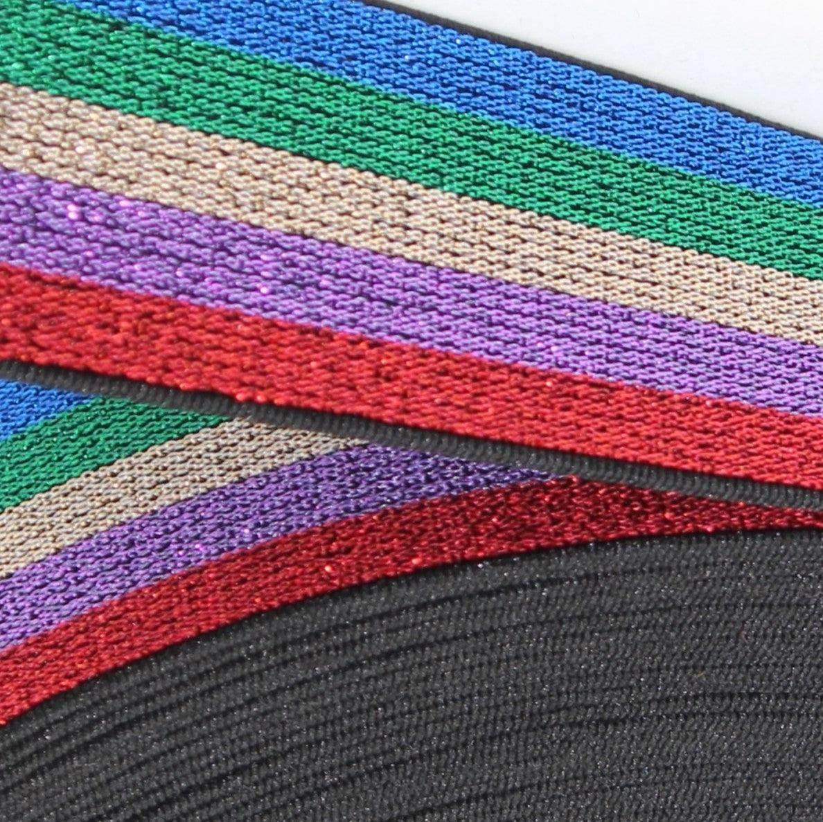 5 Meters - 40mm Multicolour Striped Lurex Elastic #ELA2067-#ELA2071 - ACCESSOIRES LEDUC BV
