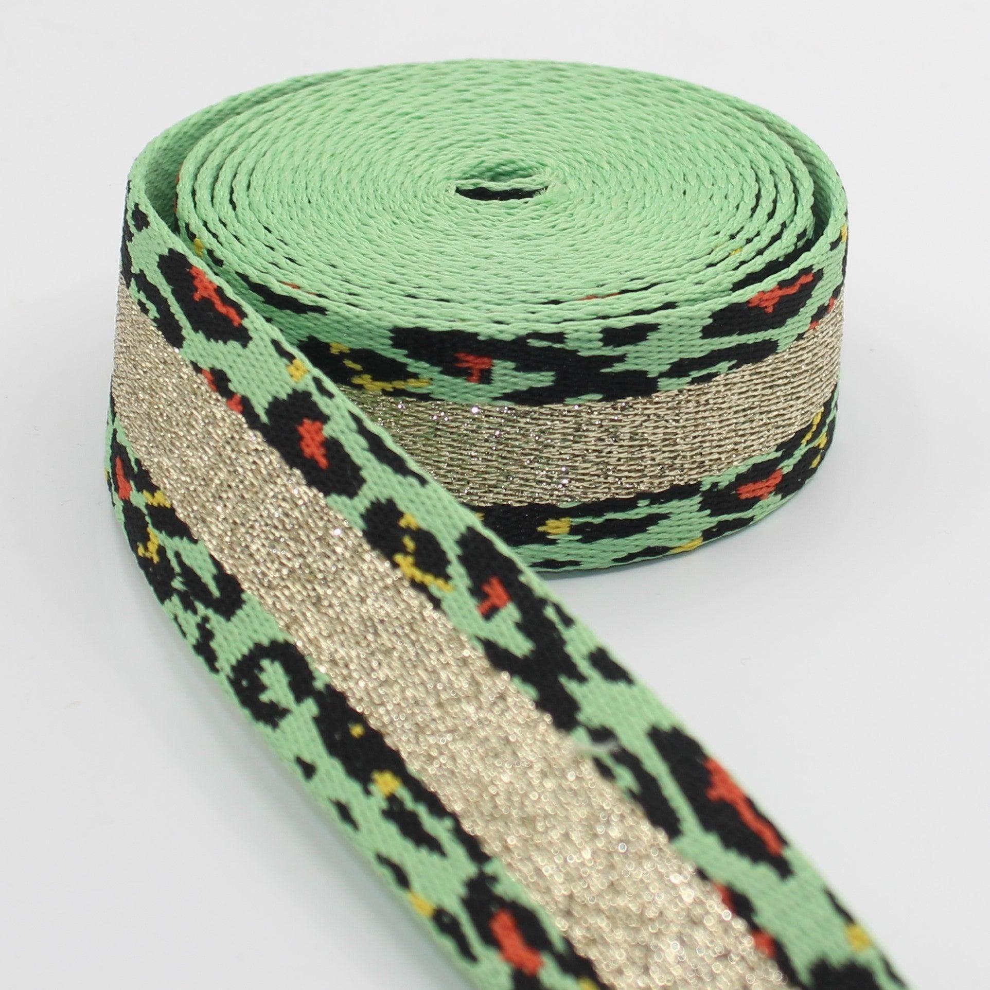 5 Meters Lurex Striped Webbing with Leopard Pattern 36mm #RUB3510 - ACCESSOIRES LEDUC BV