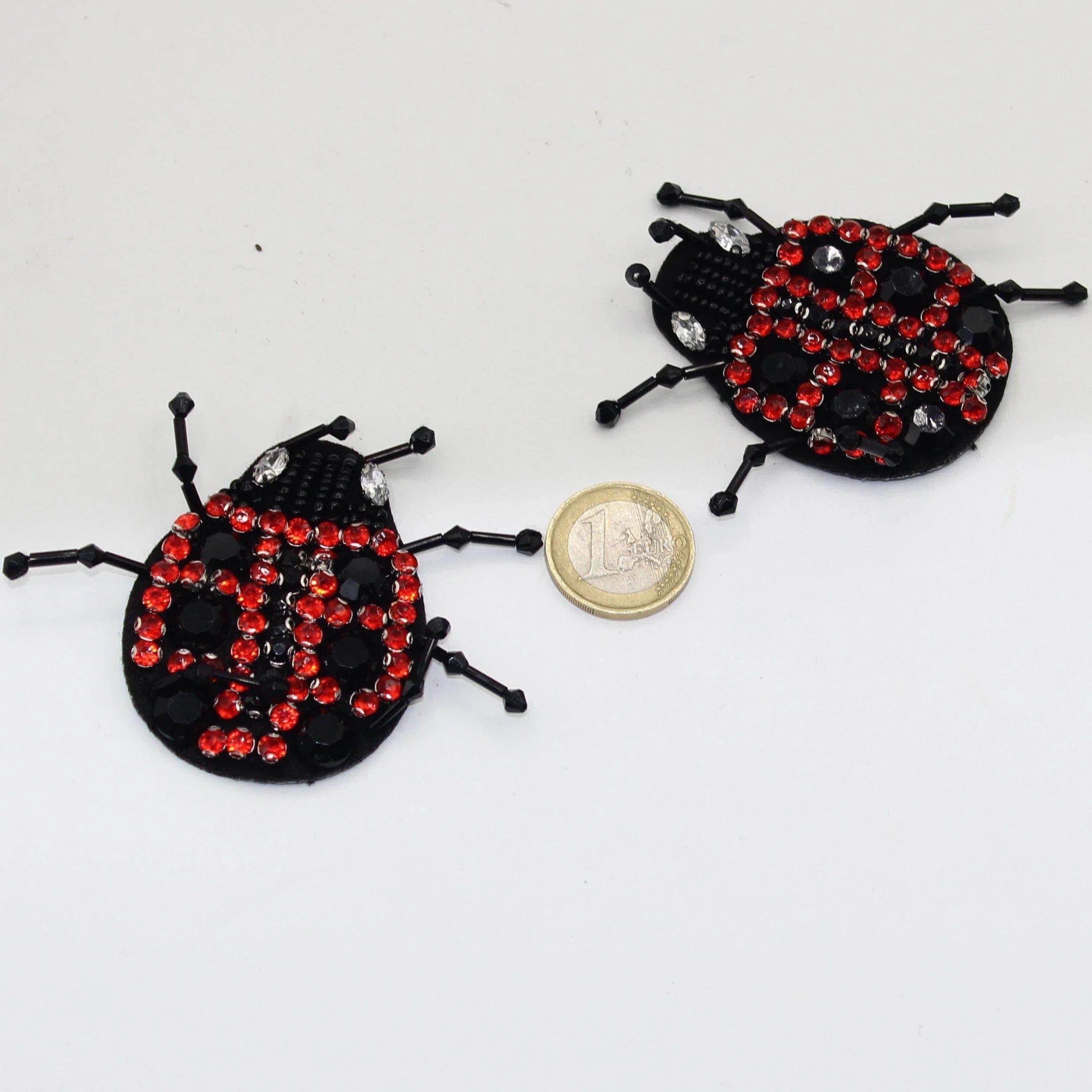 Set of 2 Lady Bug Patches with Strass Hotfix 6*4cm - ACCESSOIRES LEDUC BV