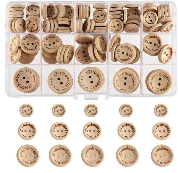 #HAB3000 Handmade 🤍 with Love 🤍 Wooden Buttons Box 140 pieces - ACCESSOIRES LEDUC BV