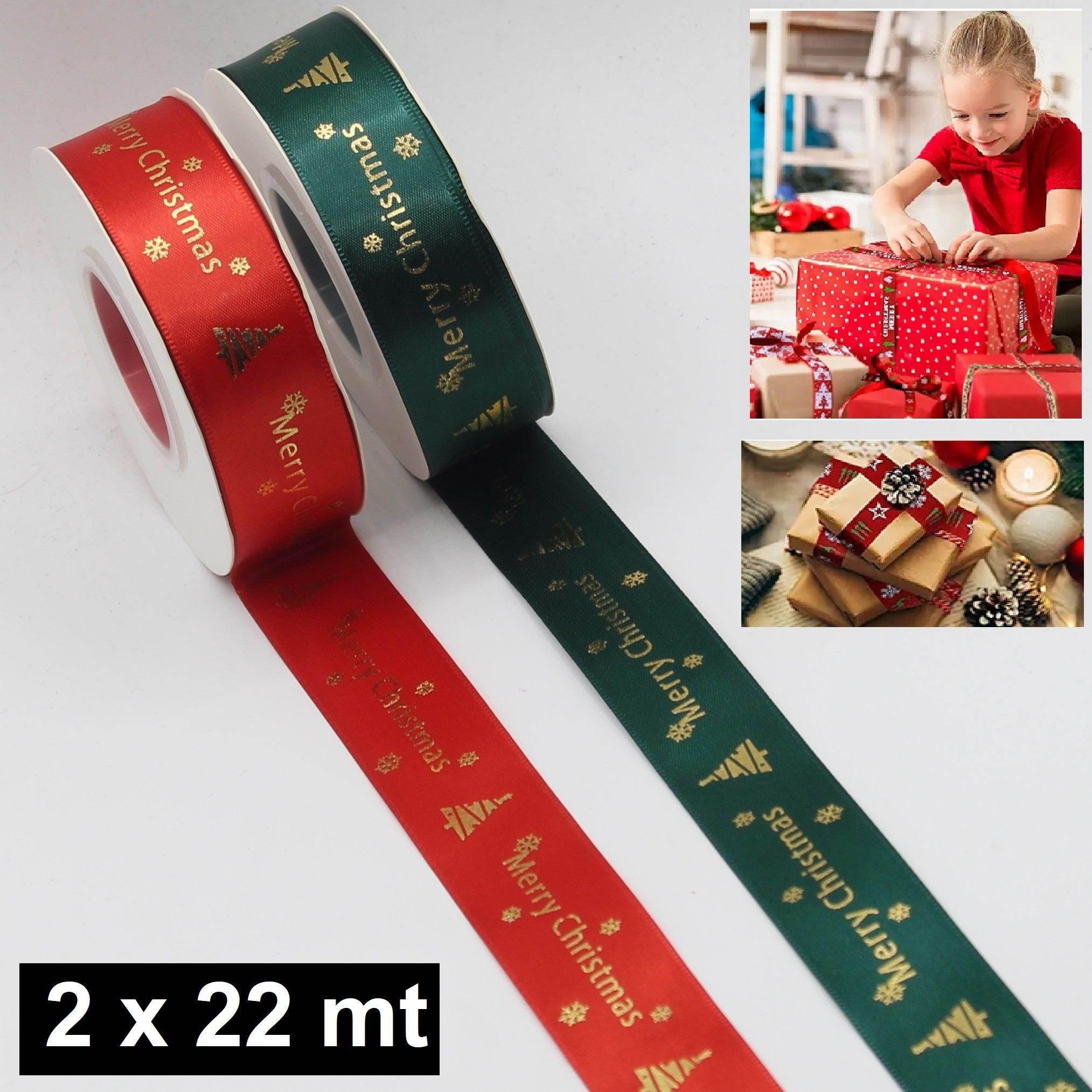 2 x 22 meters XMAS Deluxe Double Satin Ribbon (44 meters) - ACCESSOIRES LEDUC BV