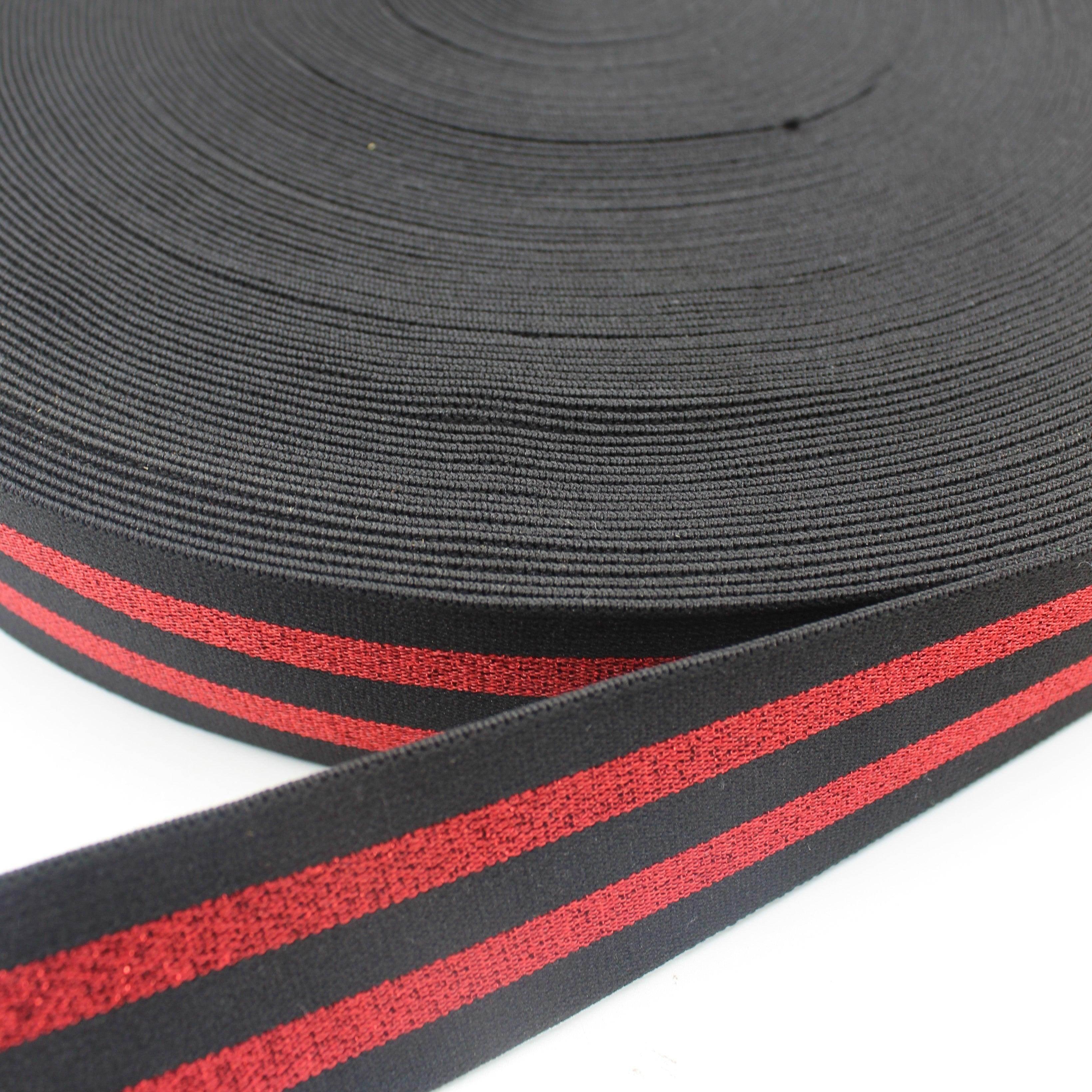 5 meters 40mm Elastic with 2 Lurex Stripes #ELA3521 - ACCESSOIRES LEDUC BV