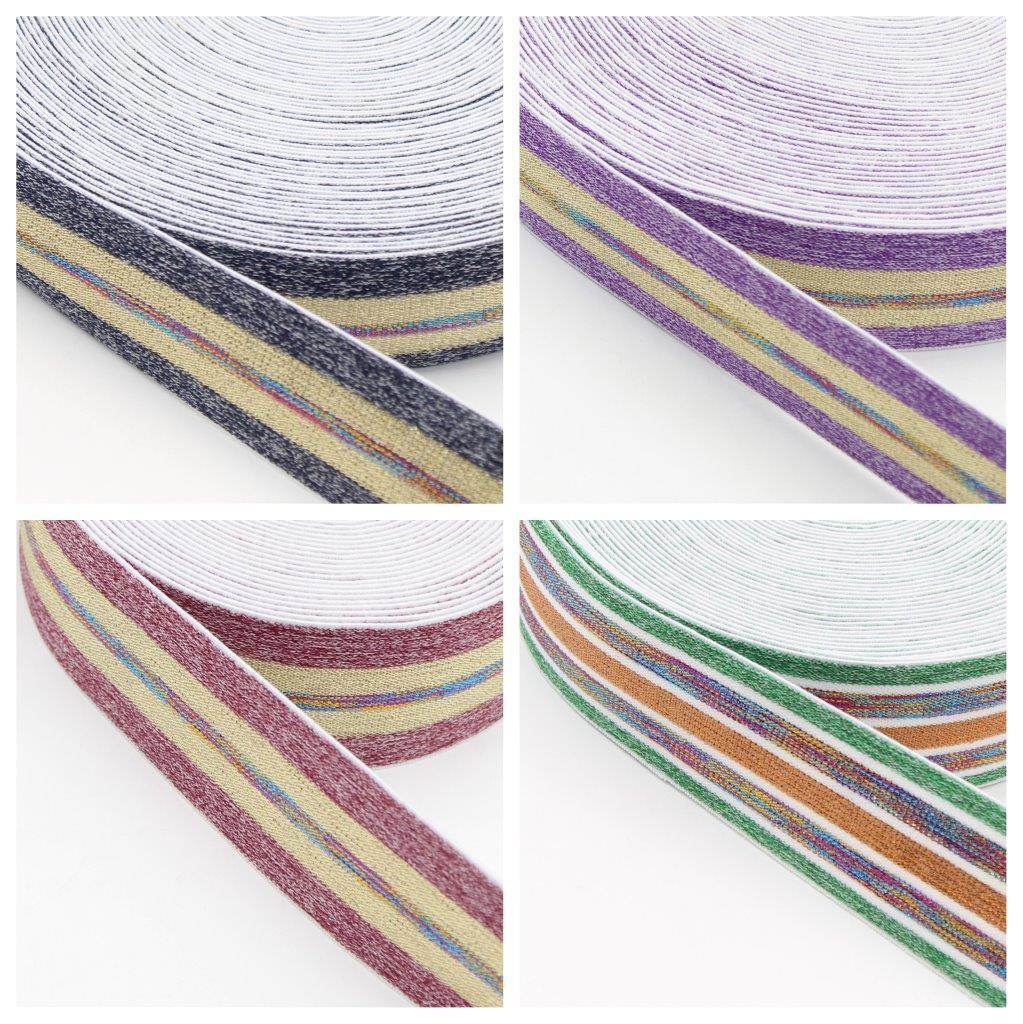 5 METERS - 40mm Lurex Elastic Striped Multicolour #ELA2064-#ELA2065 - ACCESSOIRES LEDUC BV
