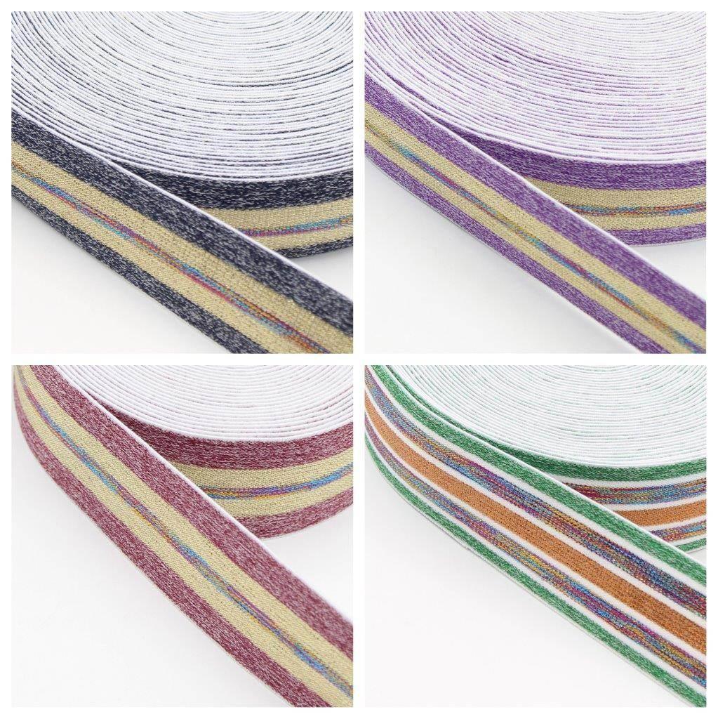 5 METERS - 40mm Lurex Elastic Striped Multicolour #ELA2064-#ELA2065 - ACCESSOIRES LEDUC BV