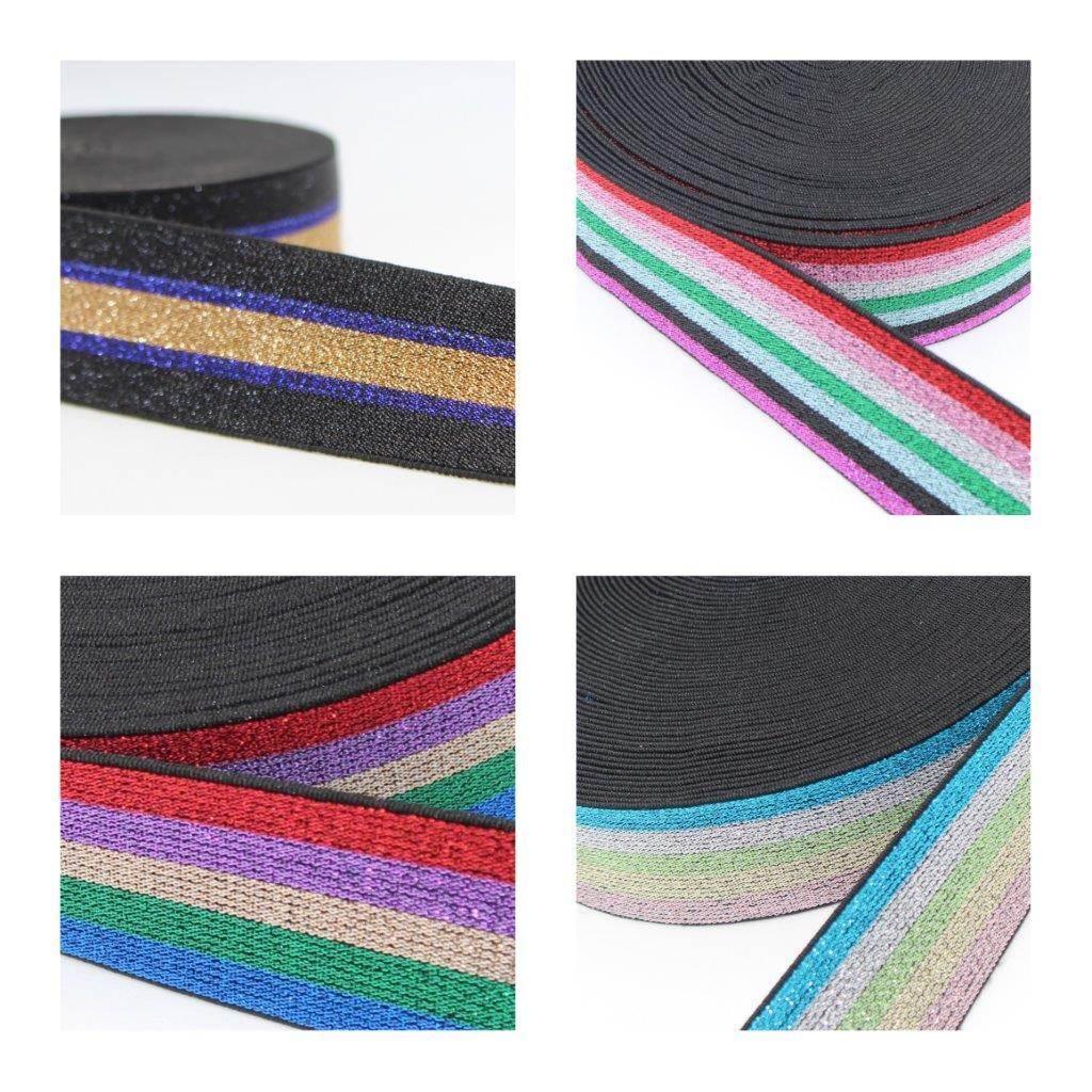 5 Meters - 40mm Multicolour Striped Lurex Elastic #ELA2067-#ELA2071 - ACCESSOIRES LEDUC BV