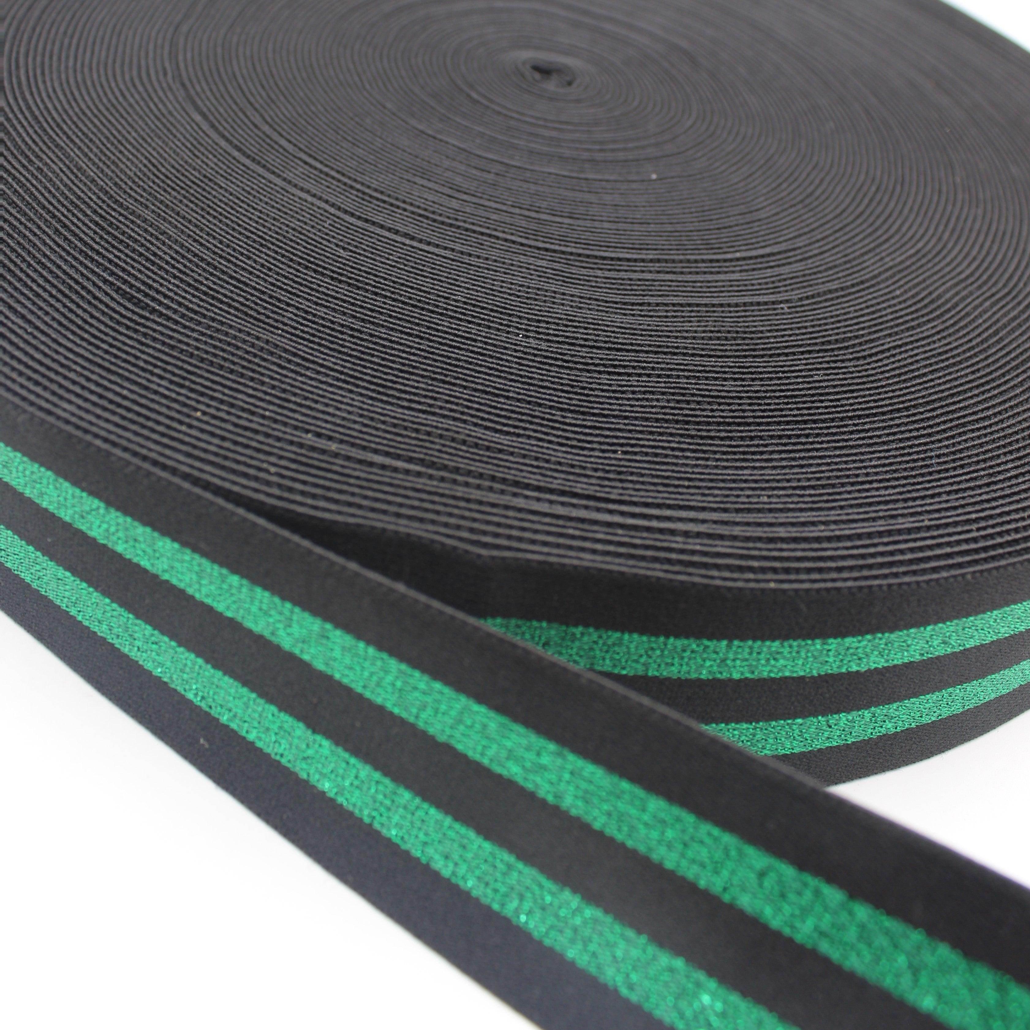 5 meters 40mm Elastic with 2 Lurex Stripes #ELA3521 - ACCESSOIRES LEDUC BV