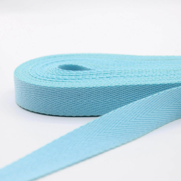 Turquoise COTTON HERRINGBONE 20mm **10 Meters** - ACCESSOIRES LEDUC BV