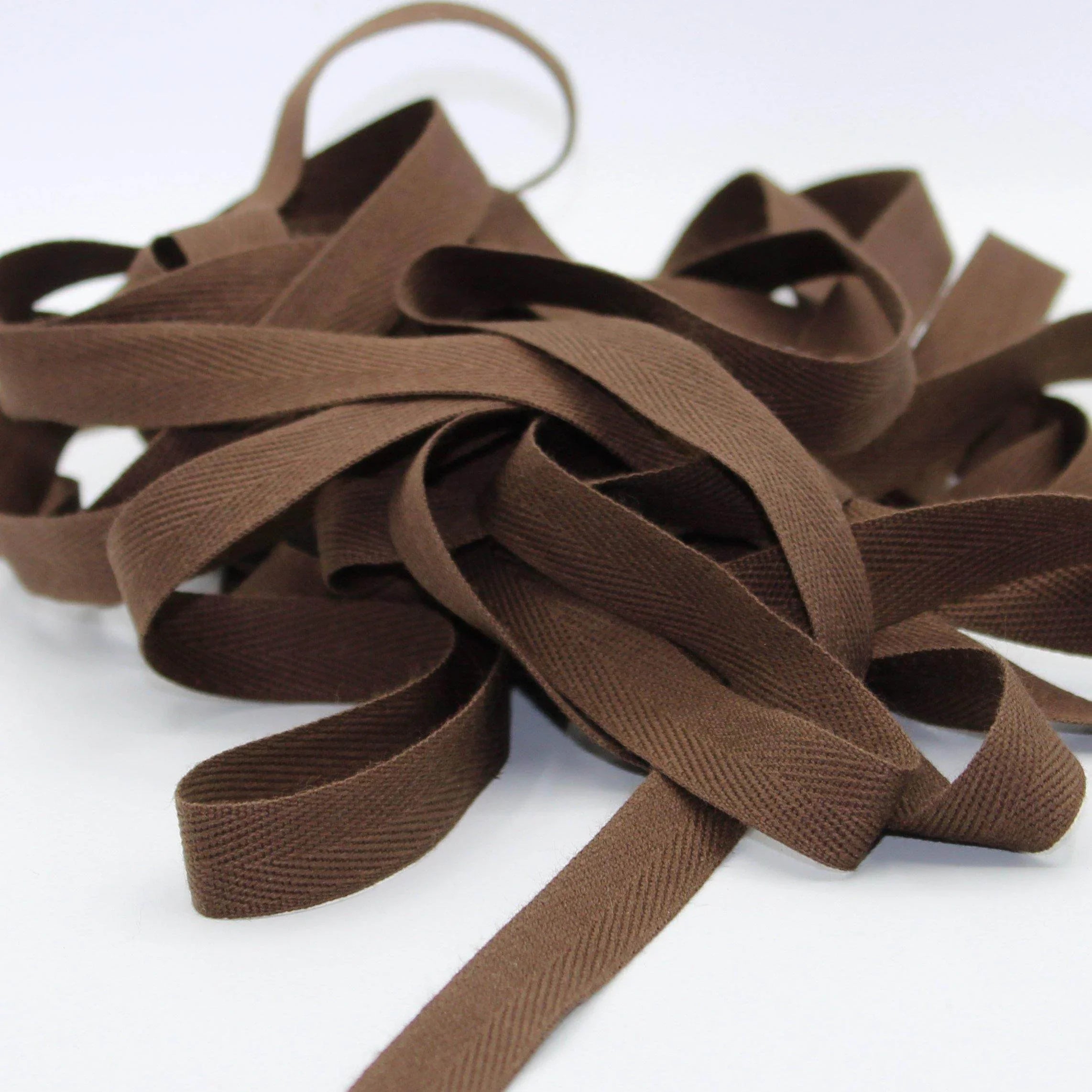 Brown COTTON HERRINGBONE 15mm **10 Meters** - ACCESSOIRES LEDUC BV