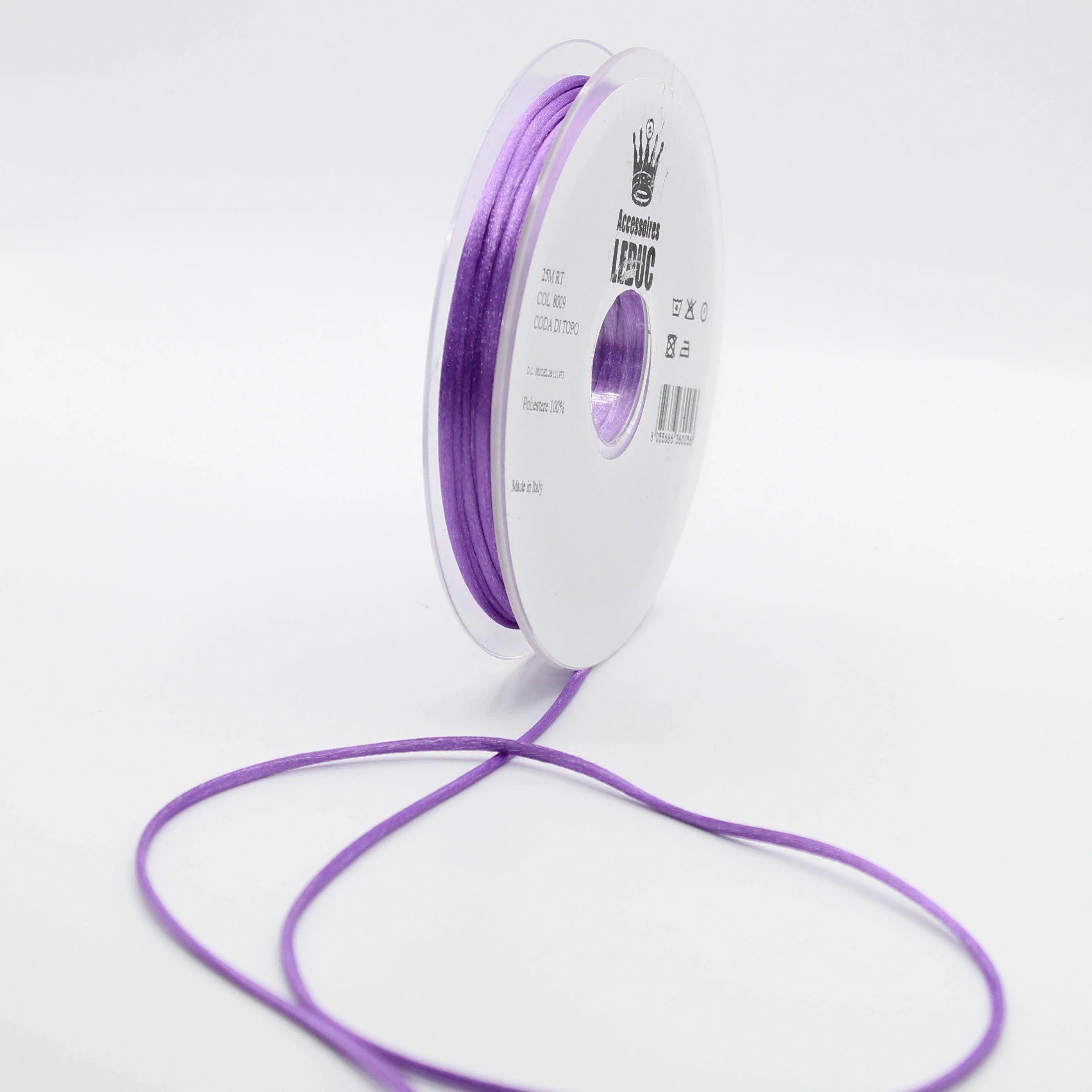 25 METERS - coloured rat tail 2MM - 100% Polyester - Made in Italy - ACCESSOIRES LEDUC BV