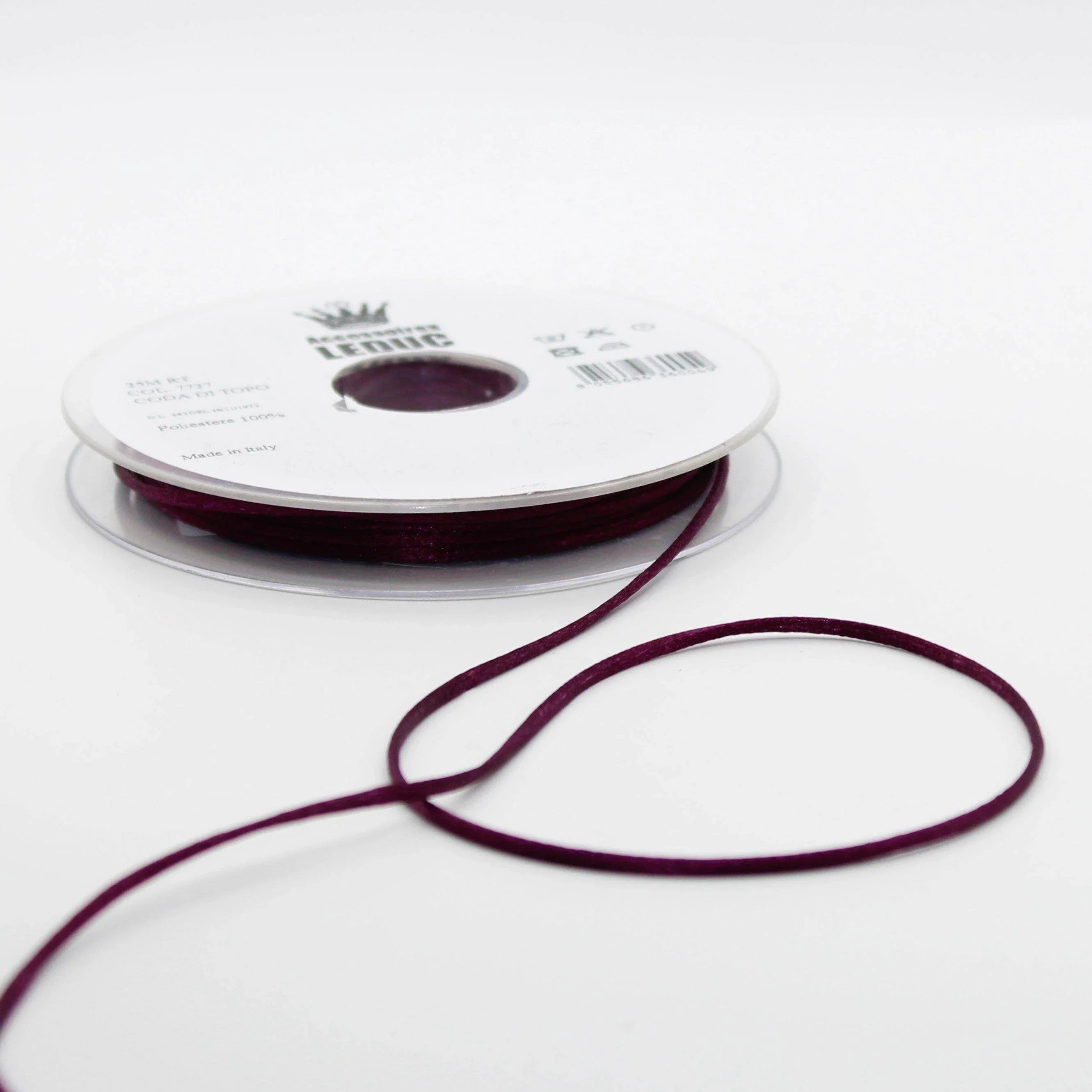 25 METERS - coloured rat tail 2MM - 100% Polyester - Made in Italy - ACCESSOIRES LEDUC BV