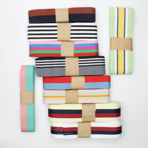 10 x 5 Meters Striped Ribbons - Mixed Sizes & Colours - ACCESSOIRES LEDUC BV